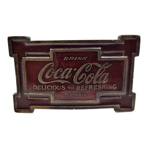 Vintage Enamel Coca Cola Belt Buckle 1973 Bergamont Brass Works Metal 70s